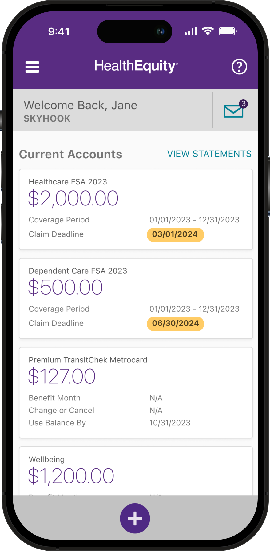 HealthEquity's mobile app on phone showing a user's HSA balance